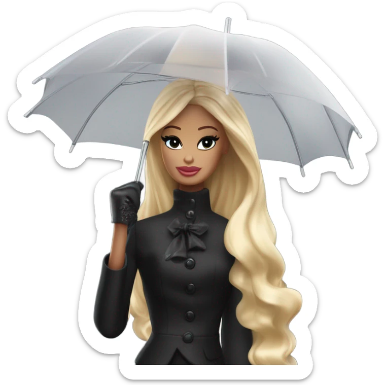 Stunning in the Spotlight Barbie, blonde teen Enid Sinclair,drying tears with handkerchief, show full body,accessories  gloves, funeral veil,covering face holding umbrella  sticker