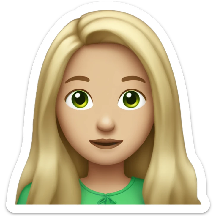 Create an emoji of a girl with long dark blonde hair and green eyes sticker