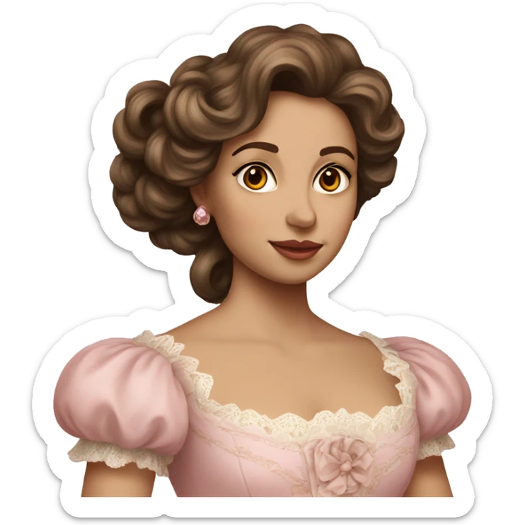 vintage rococo mixed woman with brown hair in a light pink gown  sticker