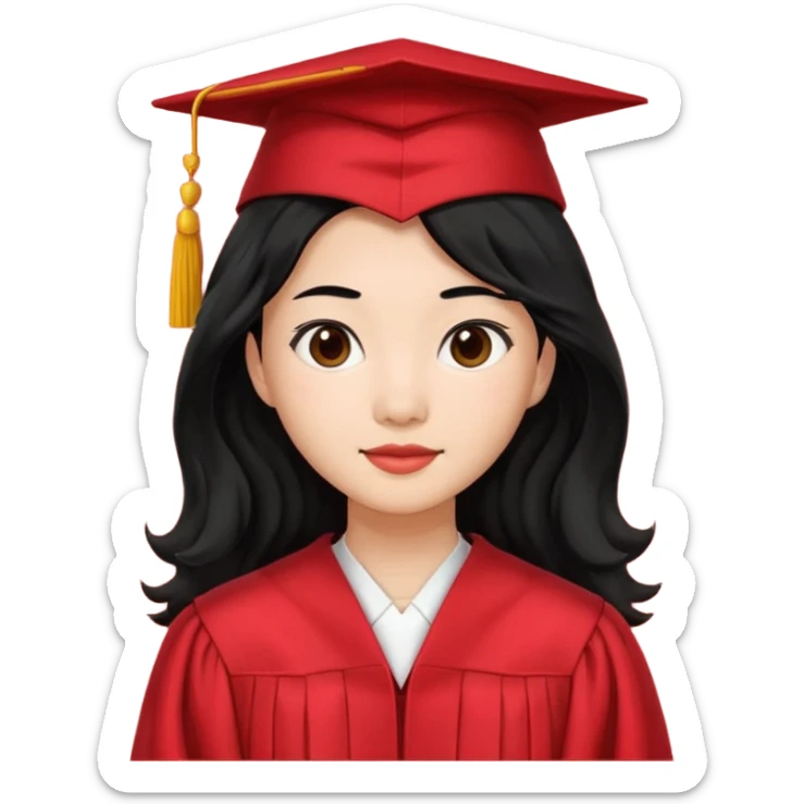 Graduate red asian black hair with wavy hair long  sticker