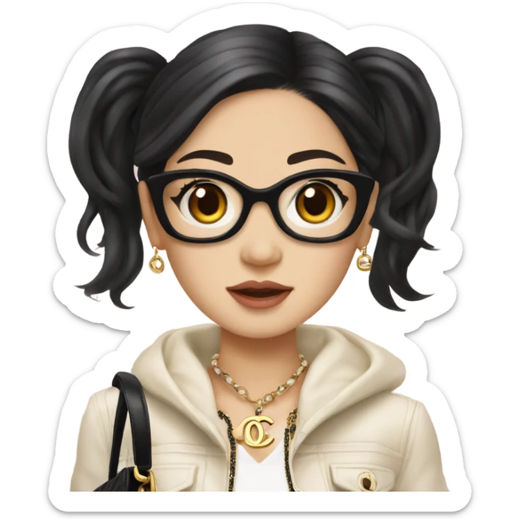 Realistic Dark hair Chanel Asian Girl with Birkin bag and Chanel necklace sticker