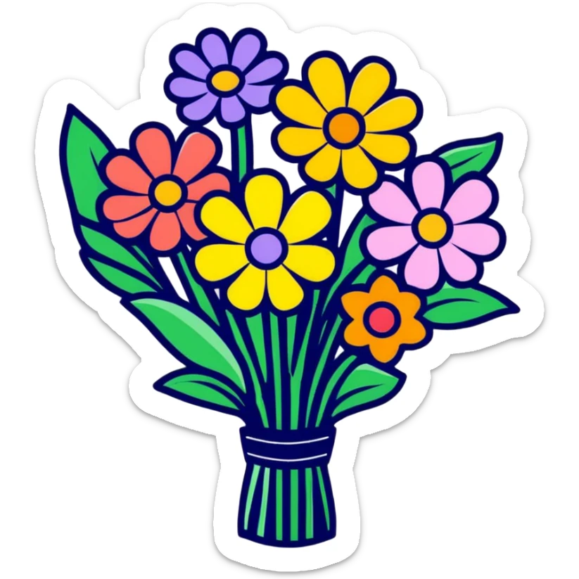A "get well soon" bouquet of colorful flowers with a small card sticker