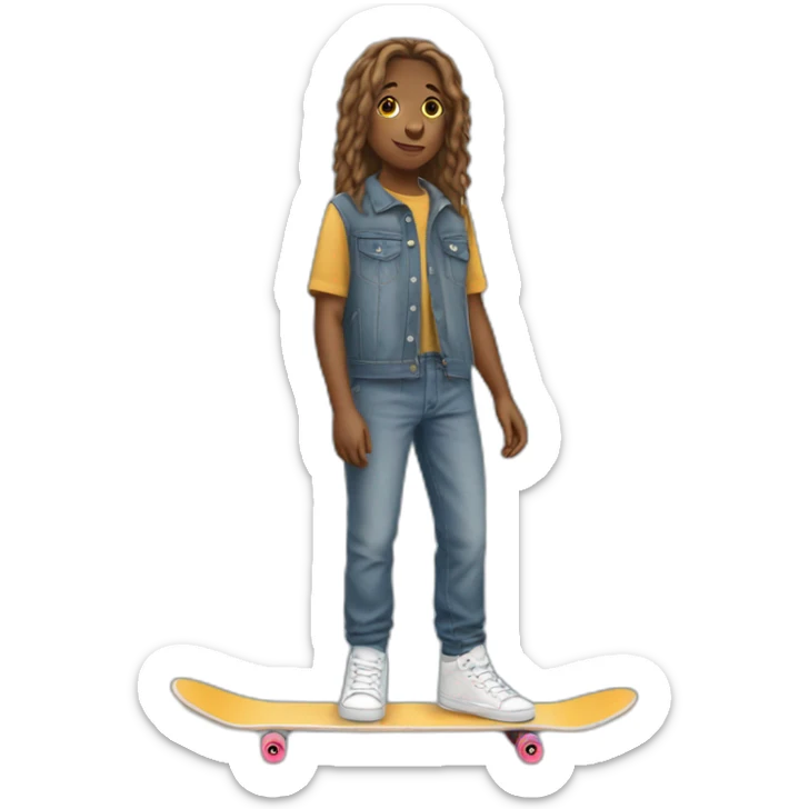 make a emoji of a teenage with wearing a baggy jean with a skateboard sticker