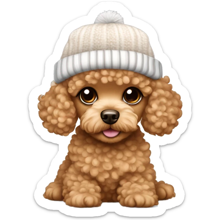 Aesthetic Apricot Toy poodle puppy girl with winter hat sticker
