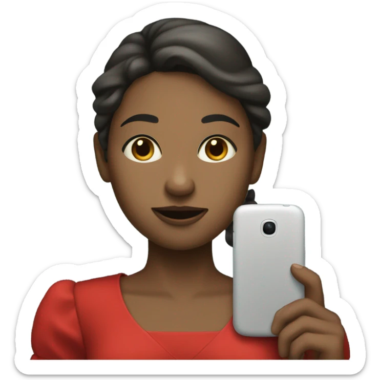 a white skin girl in a red dress holding a cell phone sticker