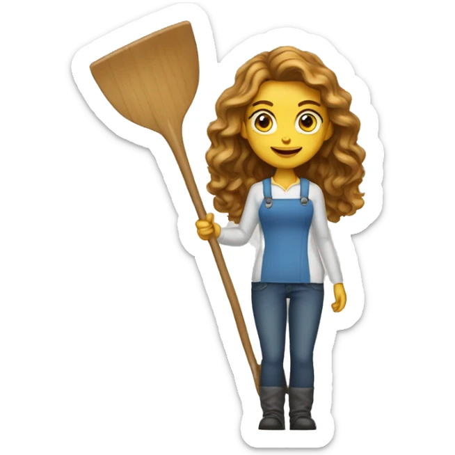 Woman holding shovel skin light hair long brown wavy sticker