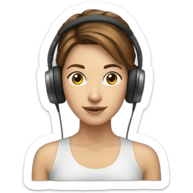 young white woman, brown hair with reflections wearing headphones sticker