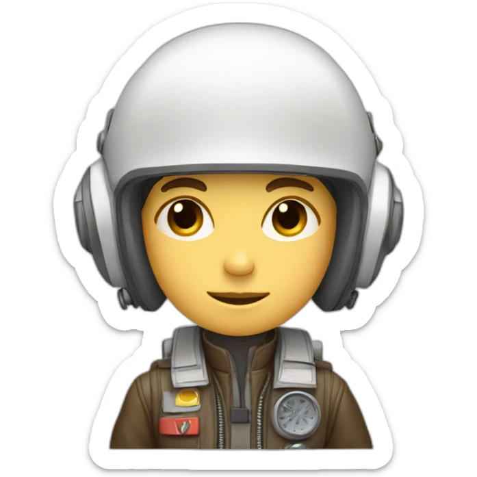 A white young boy with brown hair and a airplane pilot suit and a radio helmet sticker