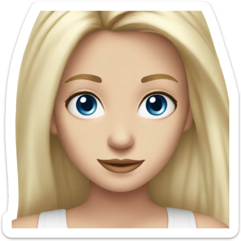beautiful woman, long straight blonde hair, blue eyes, aesthetic white tank top sticker