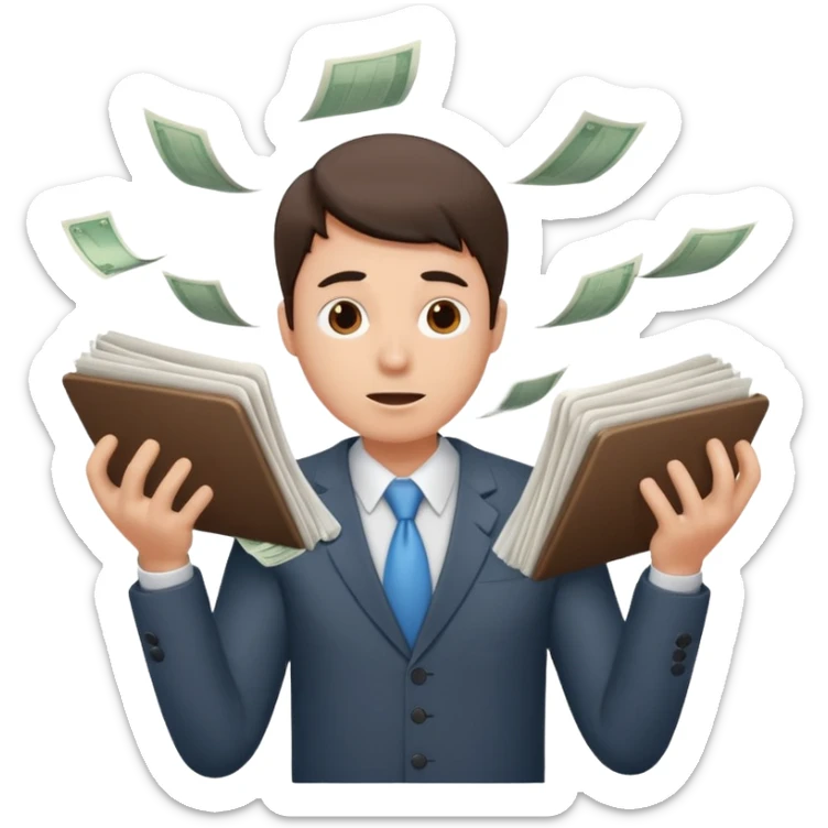 create an emoji of a person juggling lots of work loooking stressed out sticker