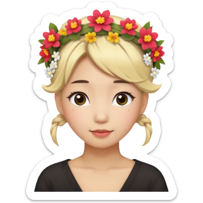 asian woman blonde flower crown with hair bun sticker