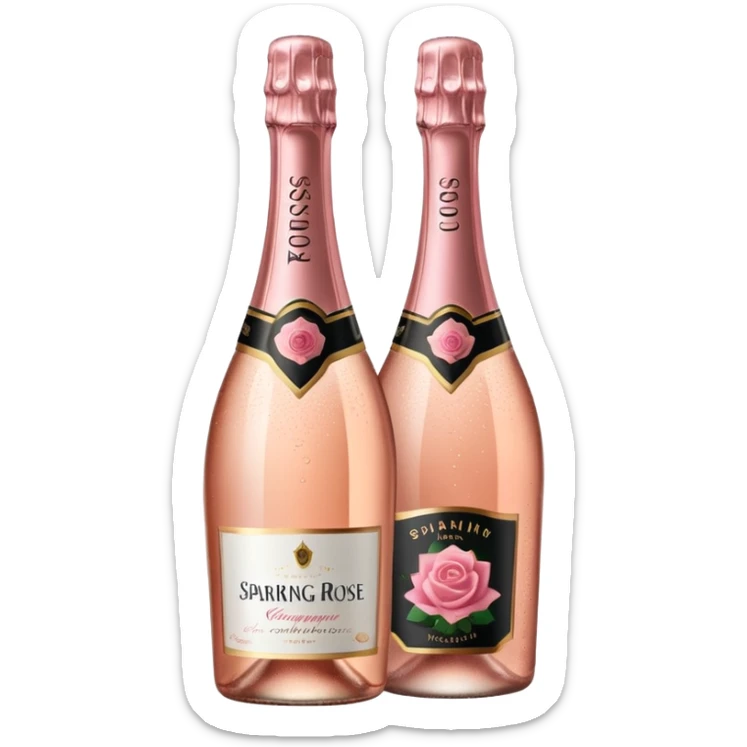 bottle of sparkling rose champagne tilted up and to the right, no glass sticker