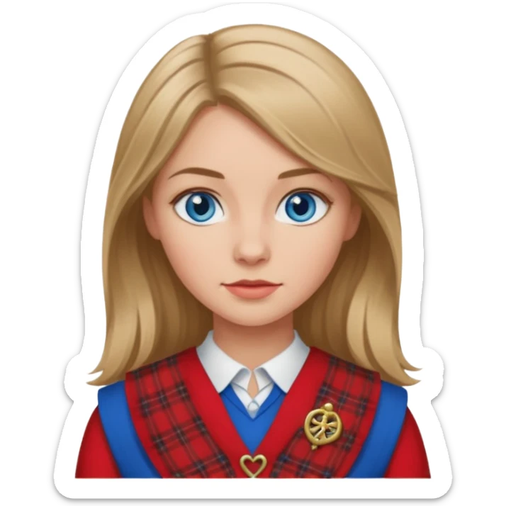 female with scottish red attire and dark blonde hair and blue eyes sticker