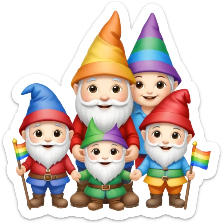 Adorable family of garden gnomes celebrating pride month  sticker