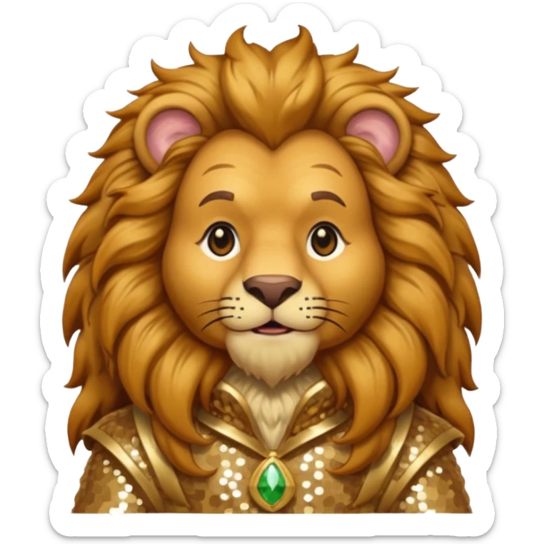 Brrr, the Cowardly Lion from The Wizard of Oz with golden brown fur, cream sequin outfit sticker