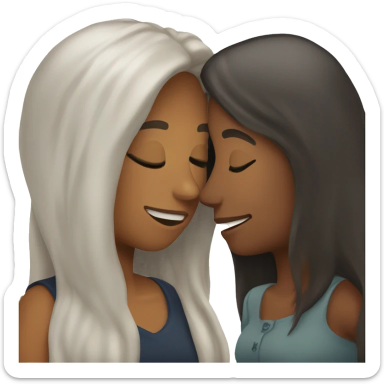 Lesbians kissing. Long dark hair and white skin color. sticker