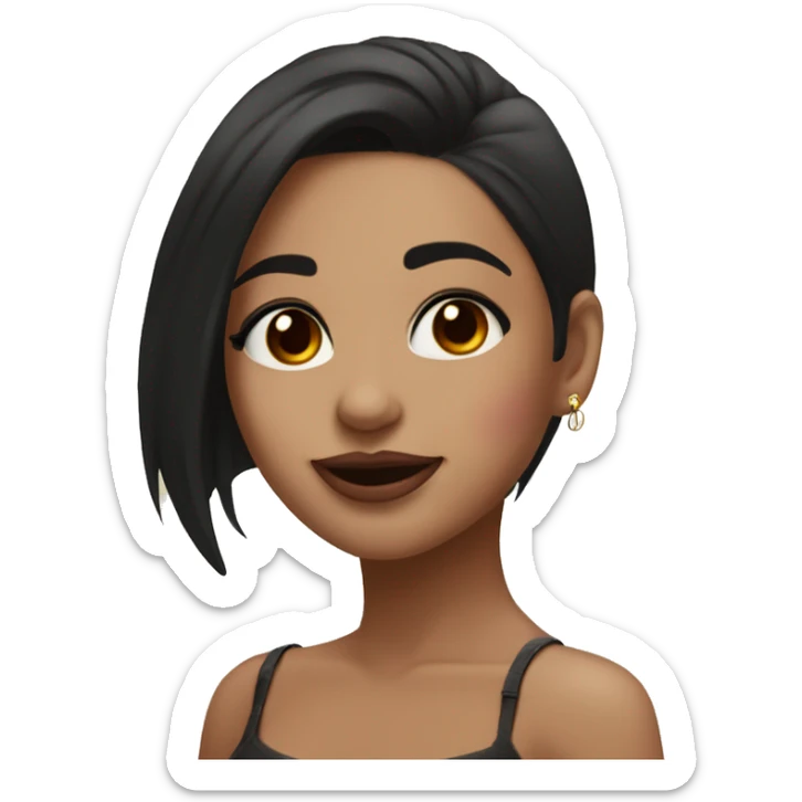 Beautiful Latina girl winking with medium straight dark black hair with maroon ends and a septum piercing, hazel colors eyes sticker