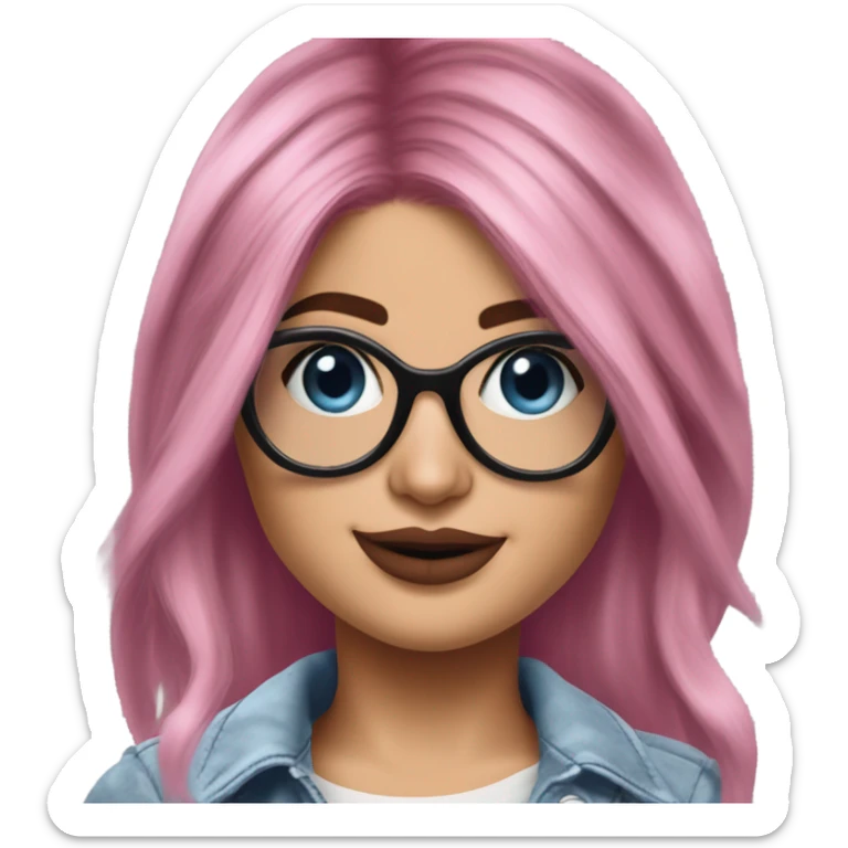 Photo Realistic kylie jenner stylish pink hair BLUE eyes and glasses happy  sticker