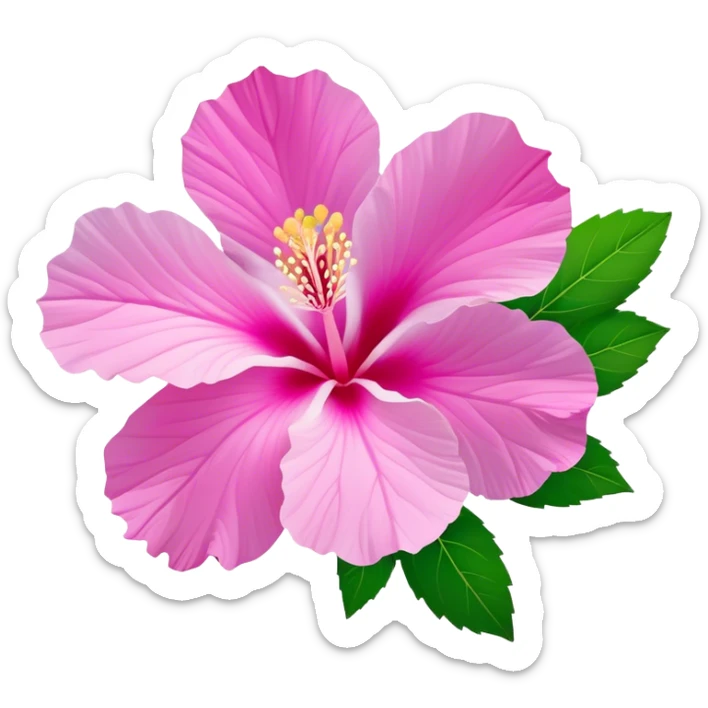 Cinematic Realistic image of a Mugunghwa flower (Rose of Sharon), rendered with delicate petal textures and vibrant pink hues, set against a minimalist background with gentle, diffused lighting that highlights its national significance sticker