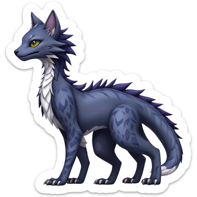 Kawaii dark edgy fantasy feline-vernid-sergal-fursona animal creature with a tufted tail full body with intricate markings  sticker