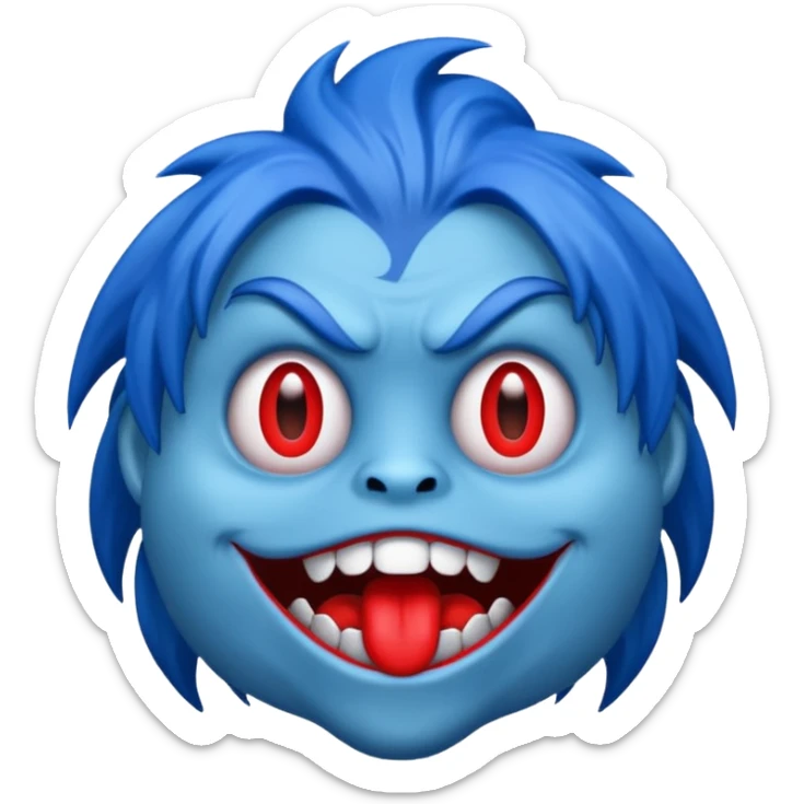 Quiero que hagas un monstruo azul y quiero que tenga boca roja y tambien pelo azul sticker