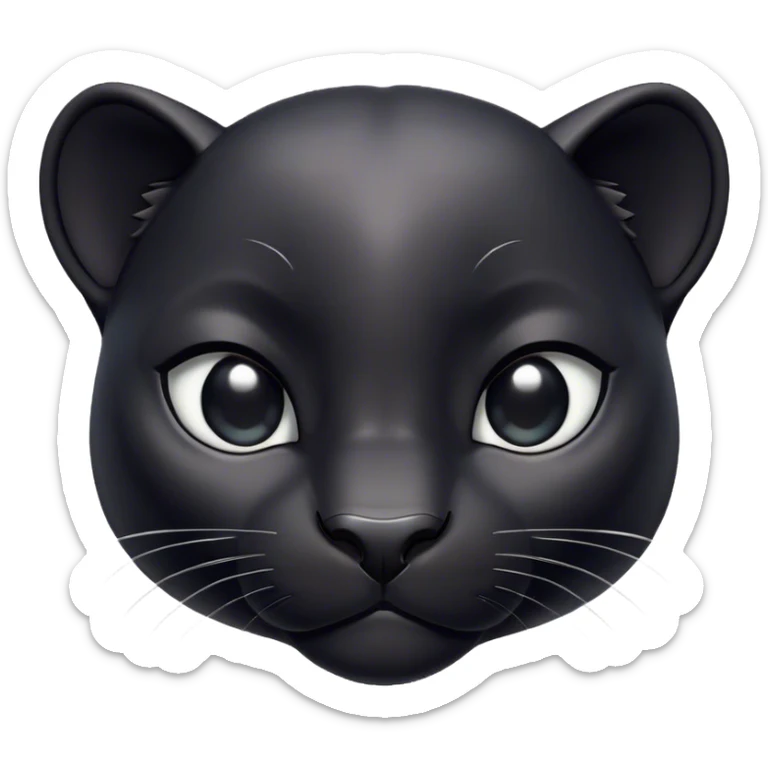 Cinematic Cute black Panther Portrait Emoji, Head tilted playfully and inquisitively, with a smooth, streamlined form accentuated by a subtle sheen and round, sparkling eyes filled with charm, Simplified yet irresistibly adorable features, highly detailed, glowing with a warm, inviting glow, high shine, affectionate and lively, stylized with a touch of whimsical mystery, bright and endearing, soft glowing outline, capturing the essence of a mischievous yet loving black Panther that seems as if it could pounce out of the screen into your arms! sticker