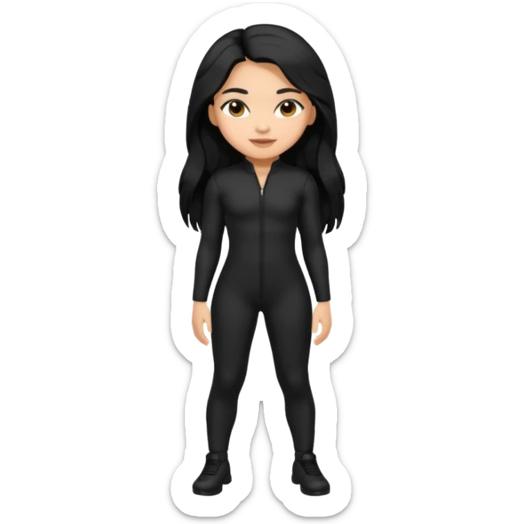 Make a lightskin Hispanic thick girl with long black hair. Wearing an all black tight jumpsuit  sticker