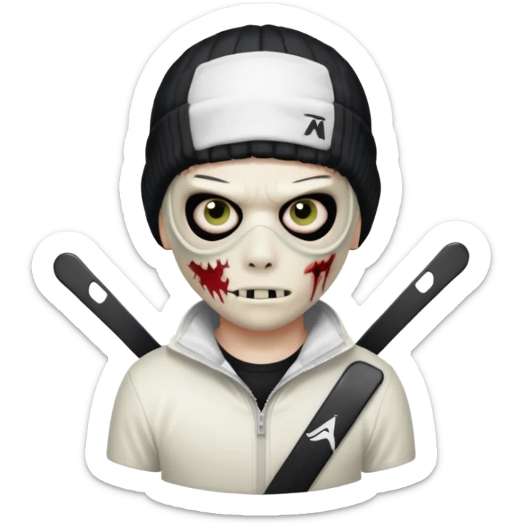 zombie boy with emo hair and white shirt with a ski mask on hair from Nike da syna sticker