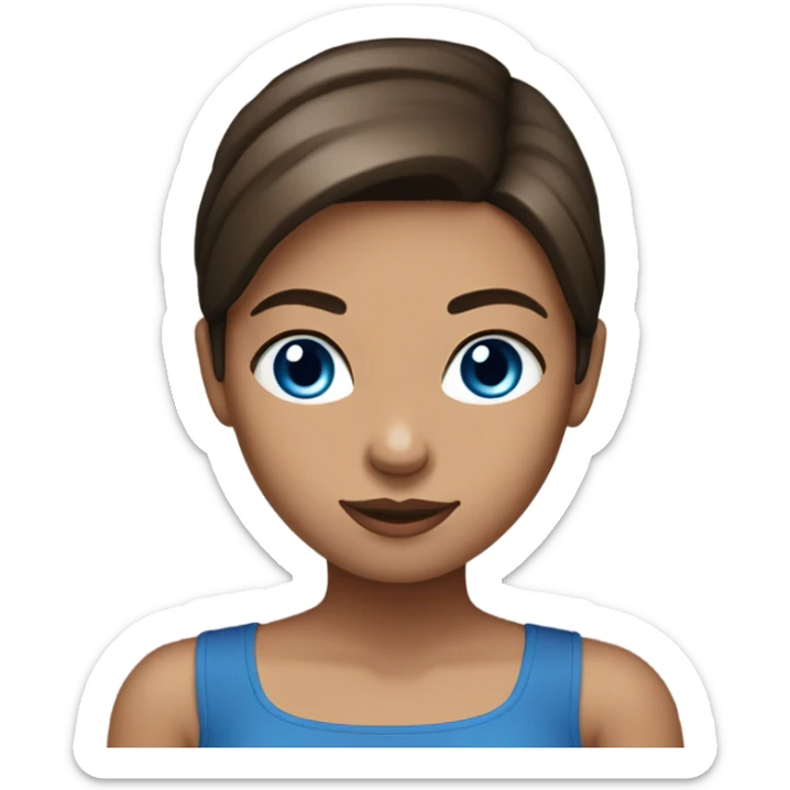 girl with brown straight hair with blue eyes and a black tube top sticker