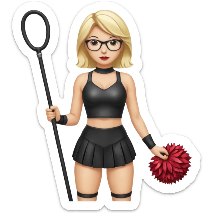  Sexy Dominatrix blonde hair and glasses full body with whip in a cheerleaders outfit  sticker