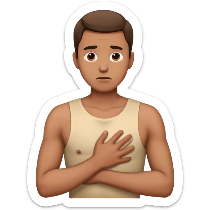 Guy holding his chest sticker