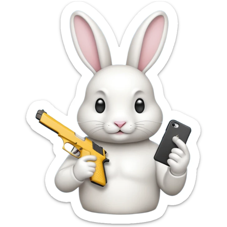 Crea un emoji de un conejo sosteniendo una glok realista de iPhone con  dos alas sticker