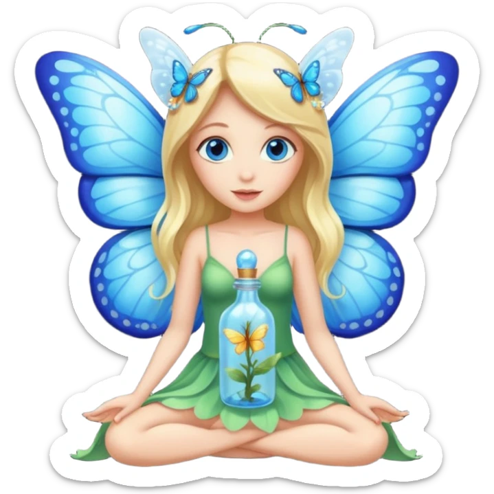 full body woman long blonde hair blue eyes white skin butterfly fairy wings and nectar bottle sticker