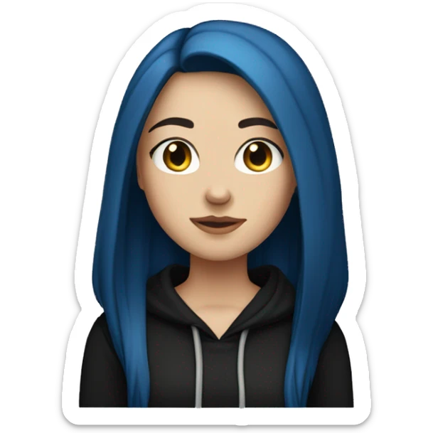 white girl with long straight dark blue hair wearing black hoodie sticker
