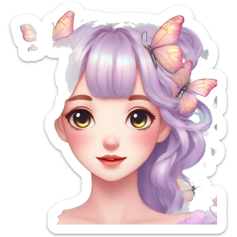 Gorgeous Shiny Pastel Anime-Style Lady Butterflies flower petals leaves cottagecore fairycore pastelcore kawaii aesthetic trending style sticker