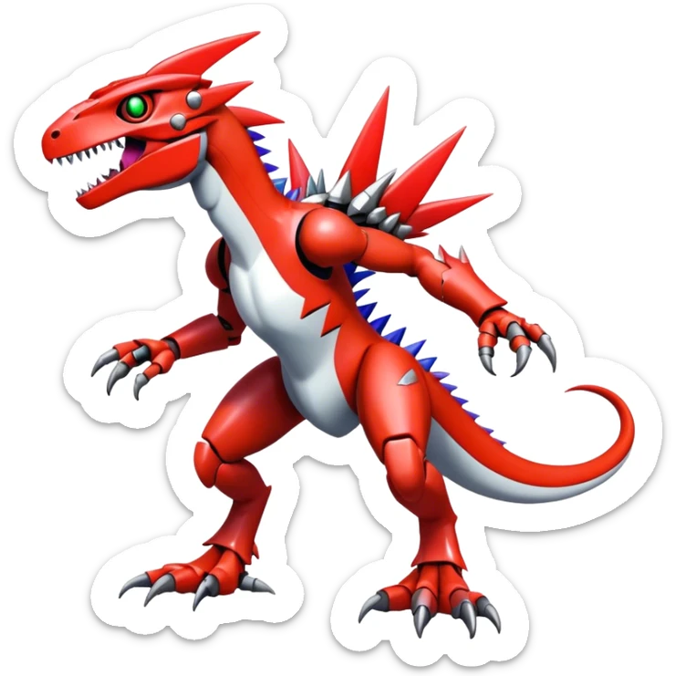 Spiky Cool Edgy Futuristic shiny colorful Digimon-Fakemon-Guilmon-Velociraptor-Mecha full body sticker