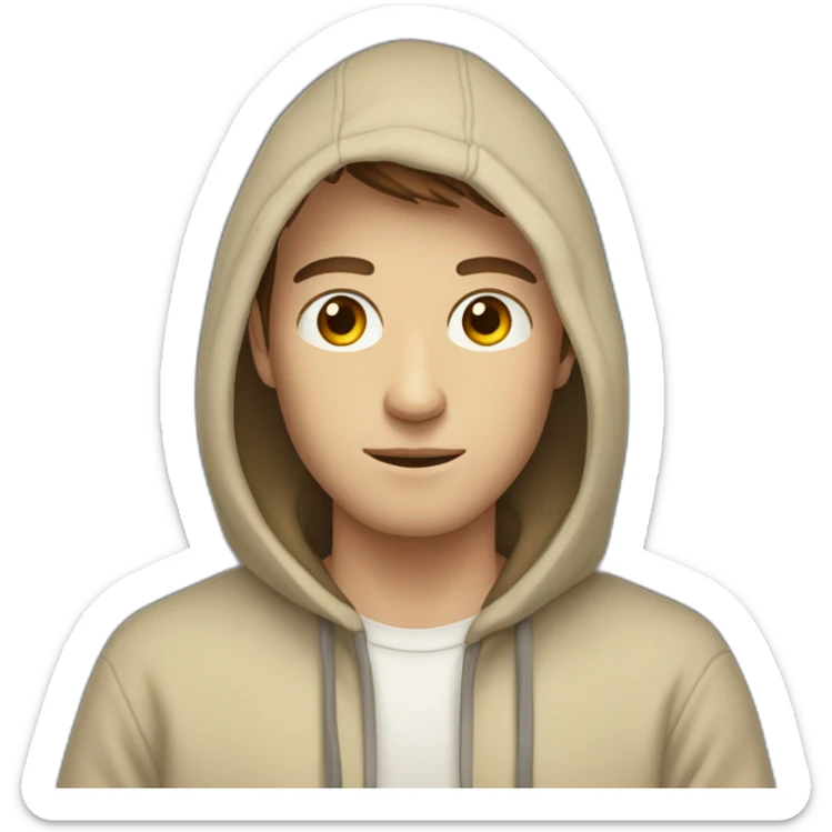 White guy in beige hoodie with brown hair geen eyes hair is one way and a litte to the otherside sticker