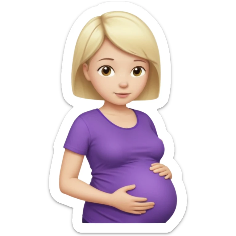 pregnant female with  very short hair, purple shirt, abdomen-head-neck, blonds sticker