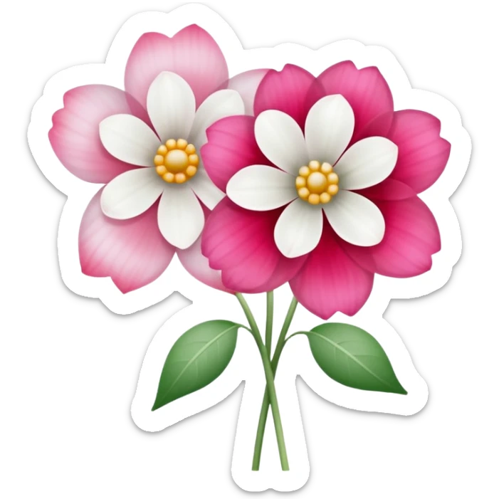 One pink flower and one white flower in transparent bouquet with red band  sticker
