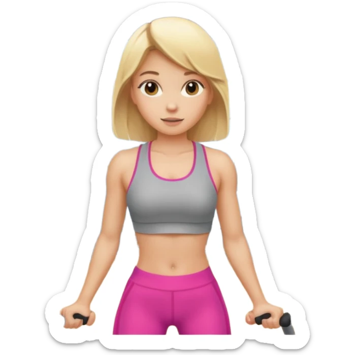 a young girl with blonde hair is exercising in the gym sticker