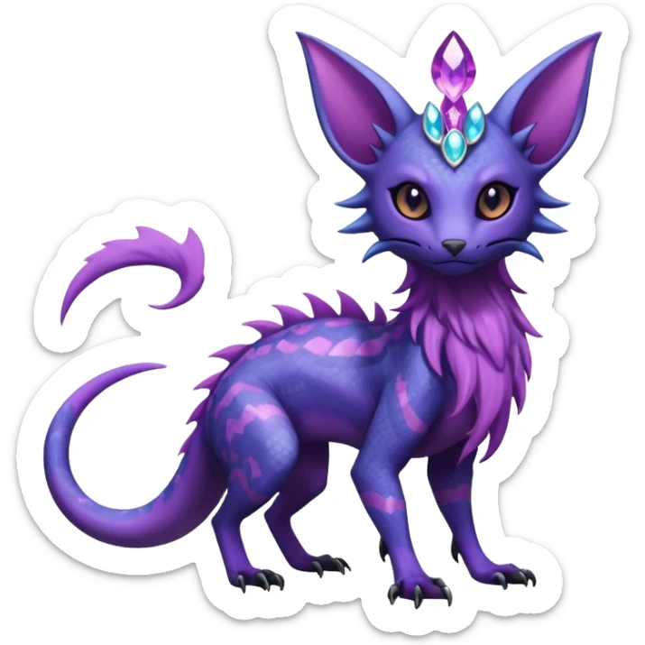 Rare epic aesthetic gothic colorful Salandit-Amaura-Espeon-Genet-species-Fakemon-hybrid-creature, with markings, full body sticker