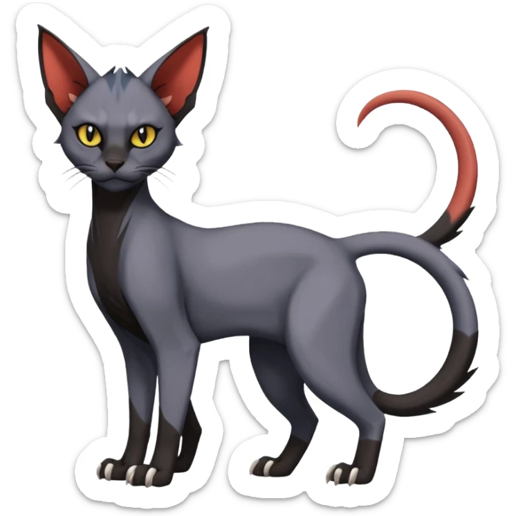 Black edgy Noivern-Torracat-Sphynx-Lykoi-Caracal-cat-Fakemon full-body sticker