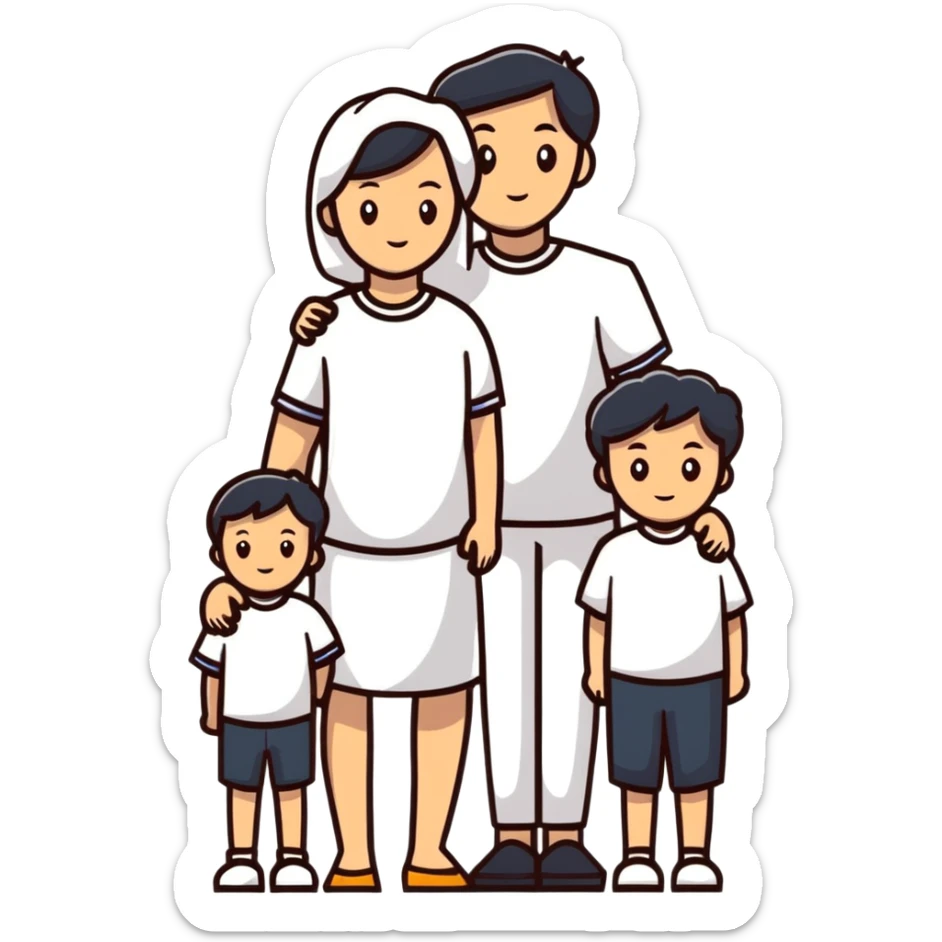 family portrait with one mother, one father, two boys and one girl sticker
