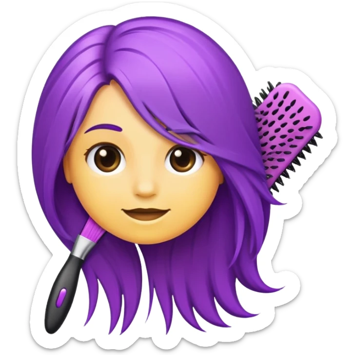 purple hair brush with hair strands, Apple iOS style emoji sticker