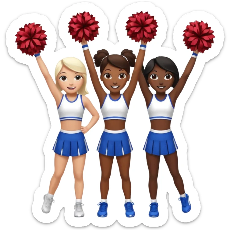 4 girls in a cheer stunt brown skin, white skin, black skin sticker