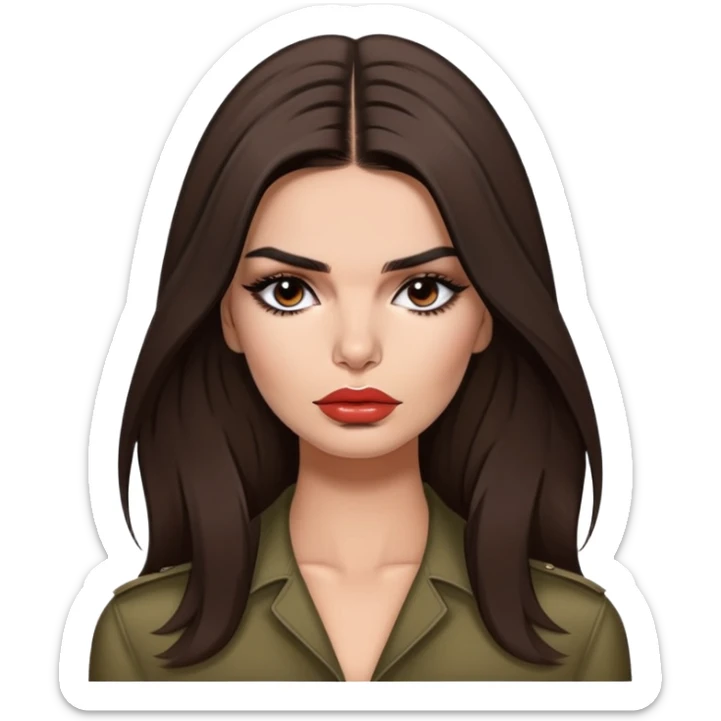 Emily Ratajkowski, brunette fashion model with long dark hair, pouty lips, and defined eyebrows sticker