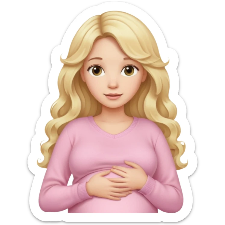 Blonde long wavy hair lady pregnant with light pink sweater  sticker