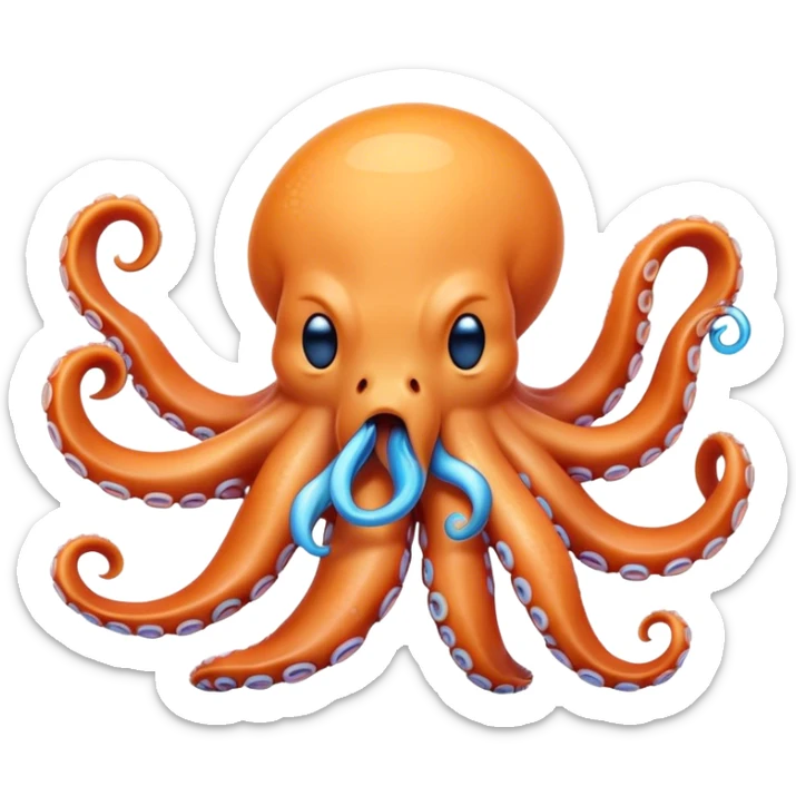Cinematic Cute Yawning Octopus Portrait Emoji, Head tilted slightly with a dramatic, wide-open yawn, showcasing a plump, light orange body decorated with delicate blue rings and loosely draped arms with sleepy, half-closed eyes, Simplified yet irresistibly adorable features, highly detailed, glowing with a soft, cozy underwater glow, high shine, relaxed yet expressive, stylized with a hint of whimsical aquatic charm, soft glowing outline, capturing the essence of a drowsy yet affectionate octopus that appears ready to stretch and yawn its way out of the screen! sticker