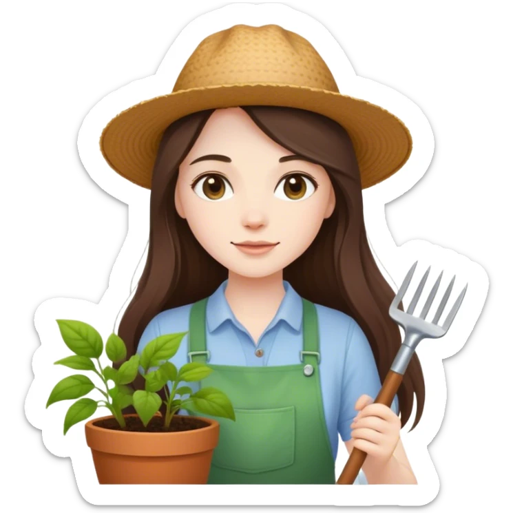 beautiful pale brunette girl with long hair gardening sticker