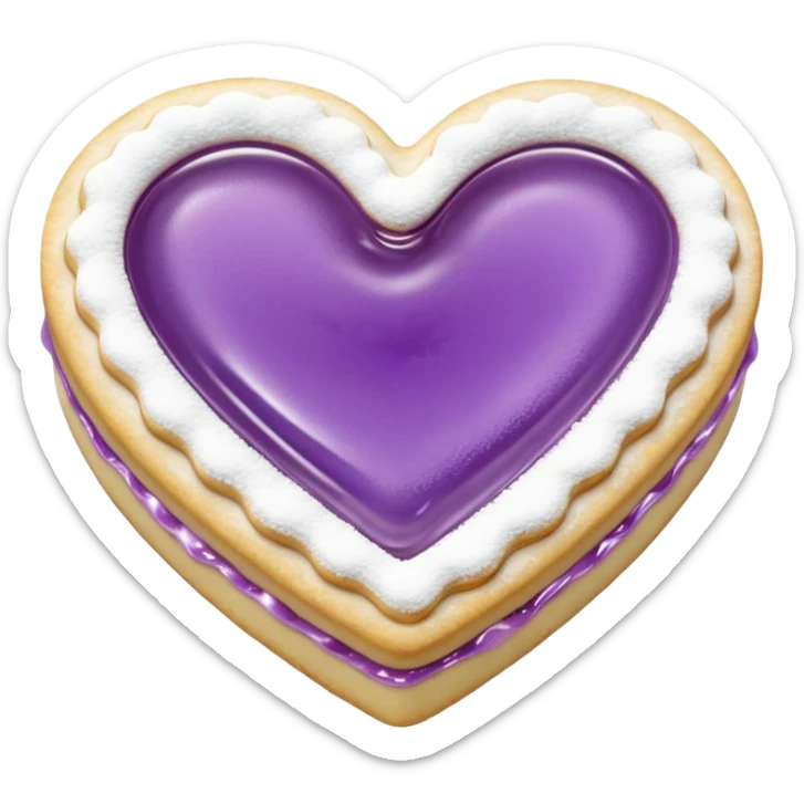 Realistic shortbread cookie in the shape of a heart with Pale Purple color jelly middle filling and sprinkled powder sugar on top. sticker